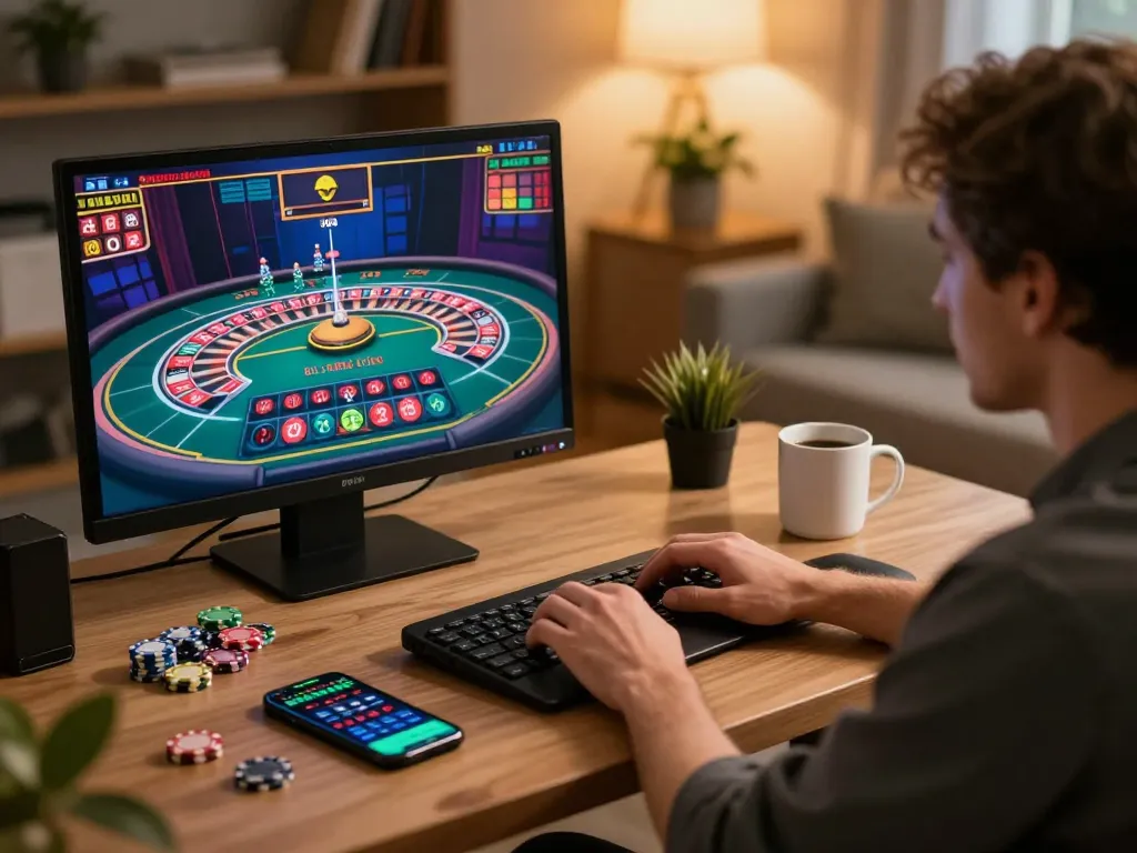 Go8 player engaging in live dealer roulette at home in a cozy environment