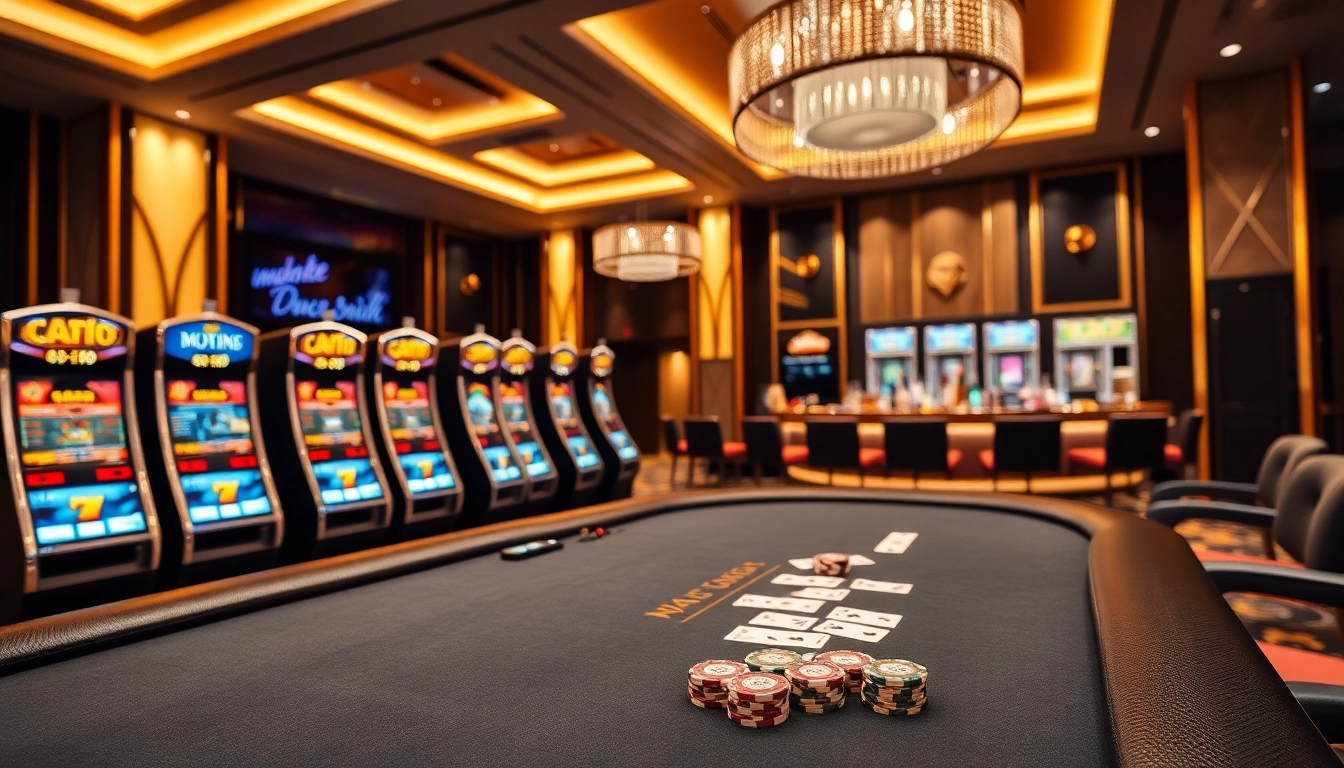 Jouez au meilleur casino en ligne avec une ambiance élégante de jeux et des tables de poker.