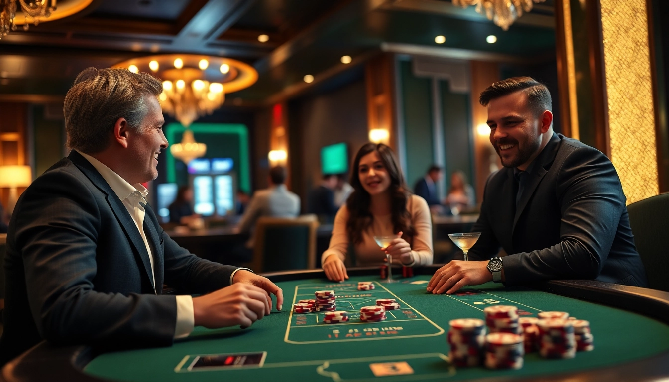 Explore le meilleur casino en ligne avec des joueurs engagés autour d'une table de jeu élégante.
