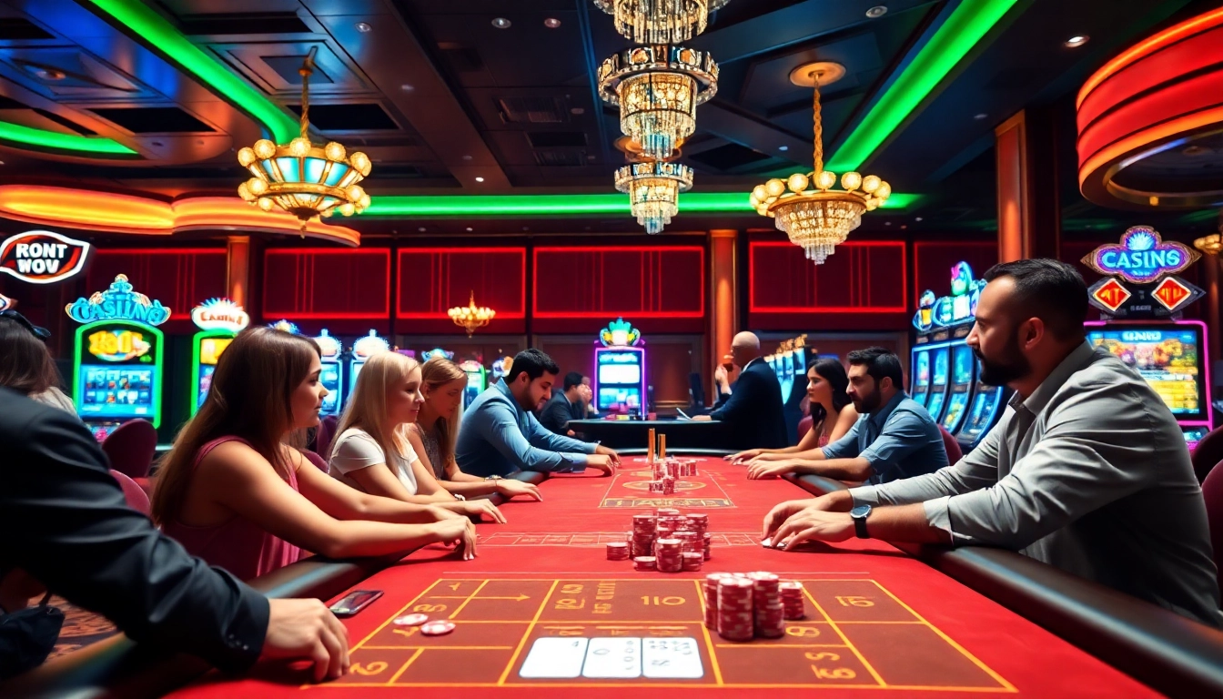 Joueurs captivés dans un casino sans kyc 2026 dans un cadre luxueux et vibrant.