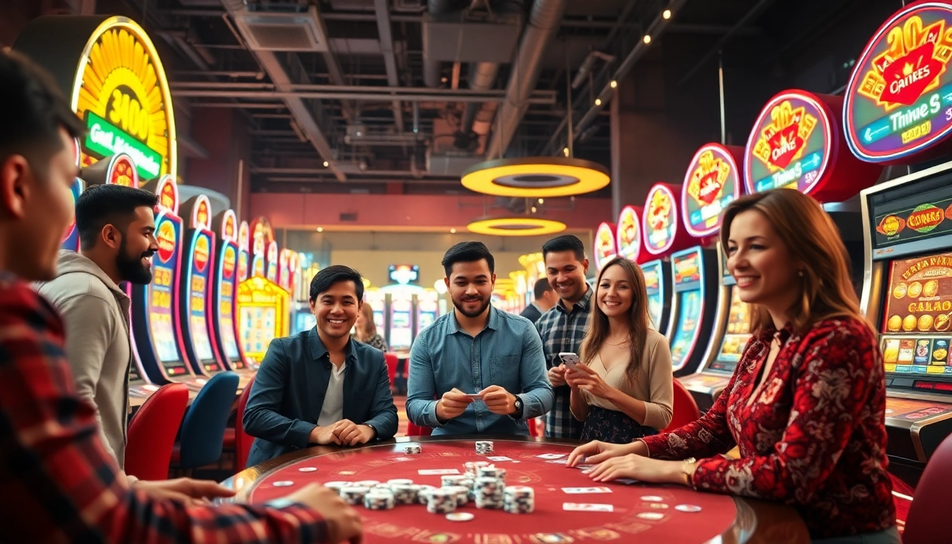 Joueurs engagés dans le meilleur casino en ligne avec des jeux colorés et une ambiance vibrante.