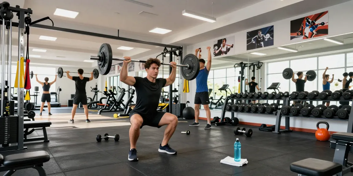 Boutique Steroide : Scène de fitness énergique mettant en avant une personne concentrée soulevant des poids dans un cadre de salle de gym moderne.