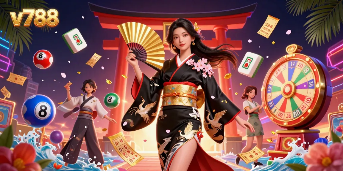 Experience the excitement of v788 with dynamic game elements and an elegant setting in this vibrant 3D illustration.