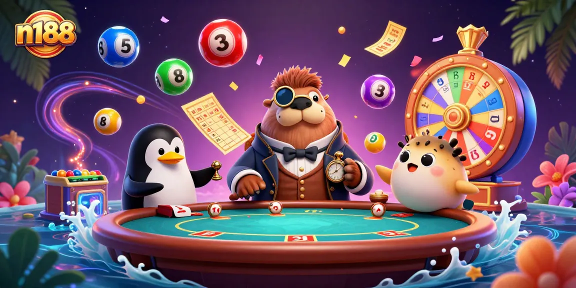 Experience exciting gambling adventures at n188 with lively characters and festive casino elements.