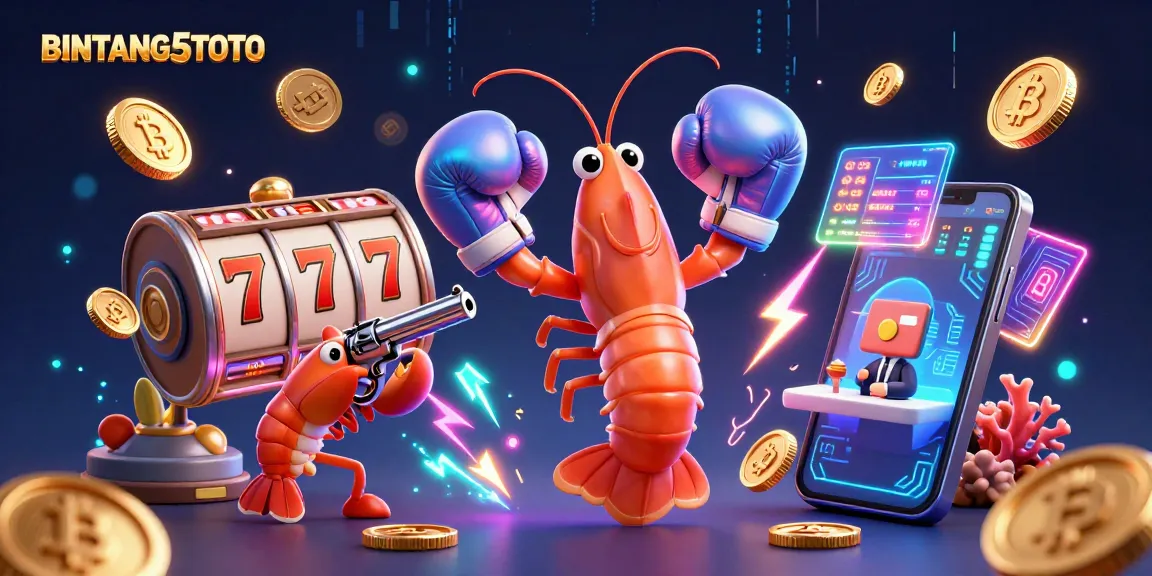 BINTANG5TOTO showcases a vibrant jackpot scene with animated slot reels and crypto elements in action.