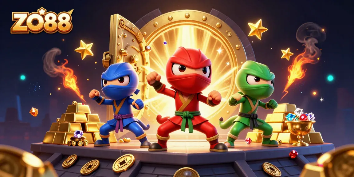 Experience ZO88's thrilling casino adventures with colorful chameleon ninjas and treasure