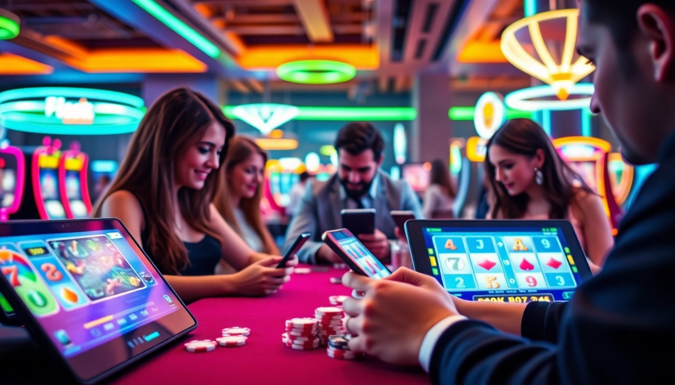 Gagner à des jeux de casino en ligne avec des joueurs engagés dans une atmosphère vibrante.