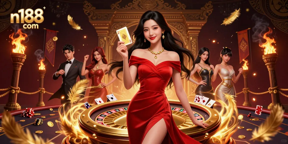 Engage with n188 com’s vibrant casino scene featuring a beautiful Asian woman at a roulette wheel, showcasing thrilling gambling excitement.