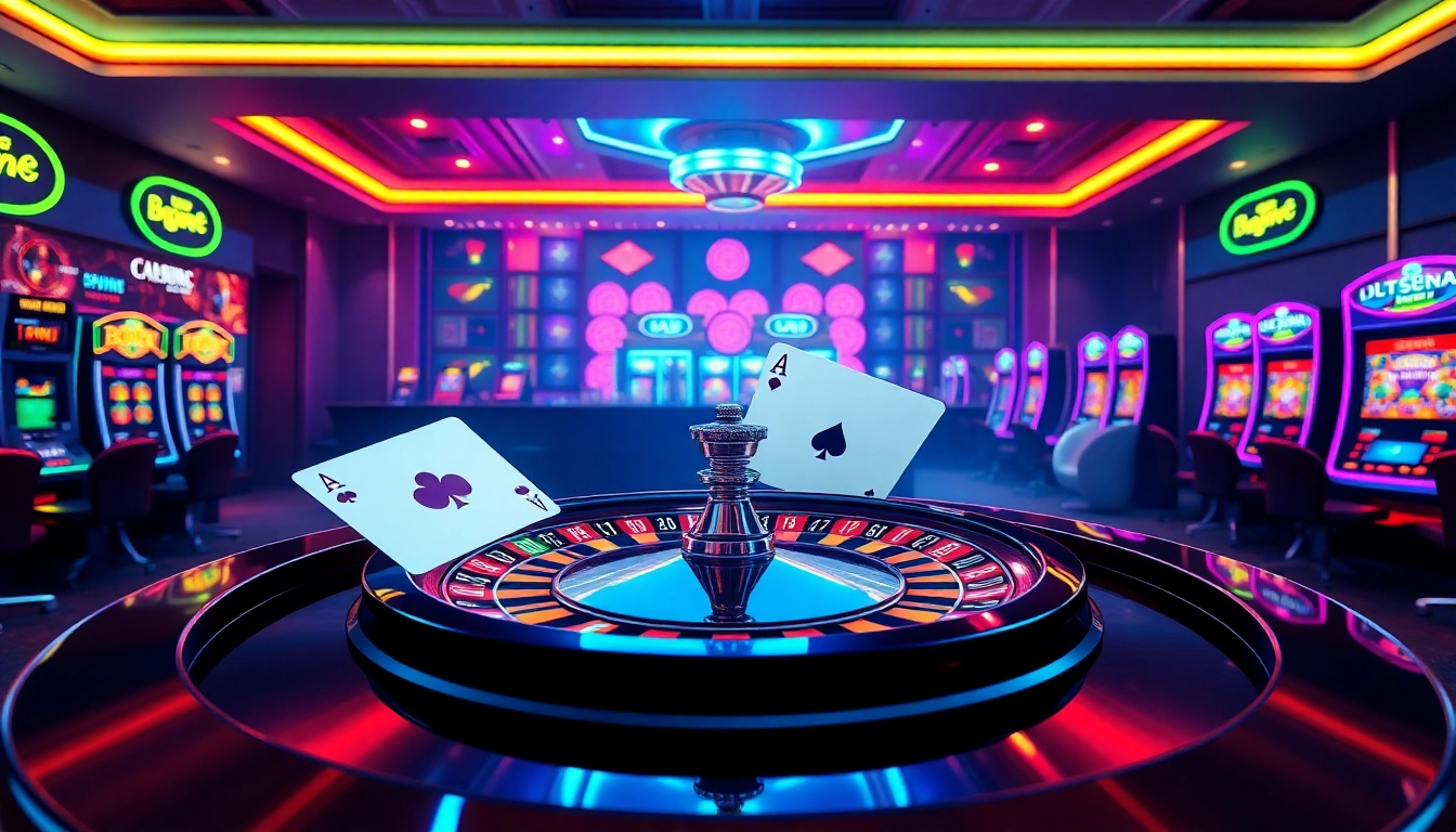 Joueurs profitant d'une expérience de casino en ligne immersive avec des lumières vives. related image