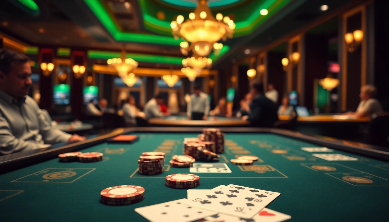 Jouer sur un casino en ligne retrait immédiat avec une table de jeu élégante et des lumières atmosphériques.