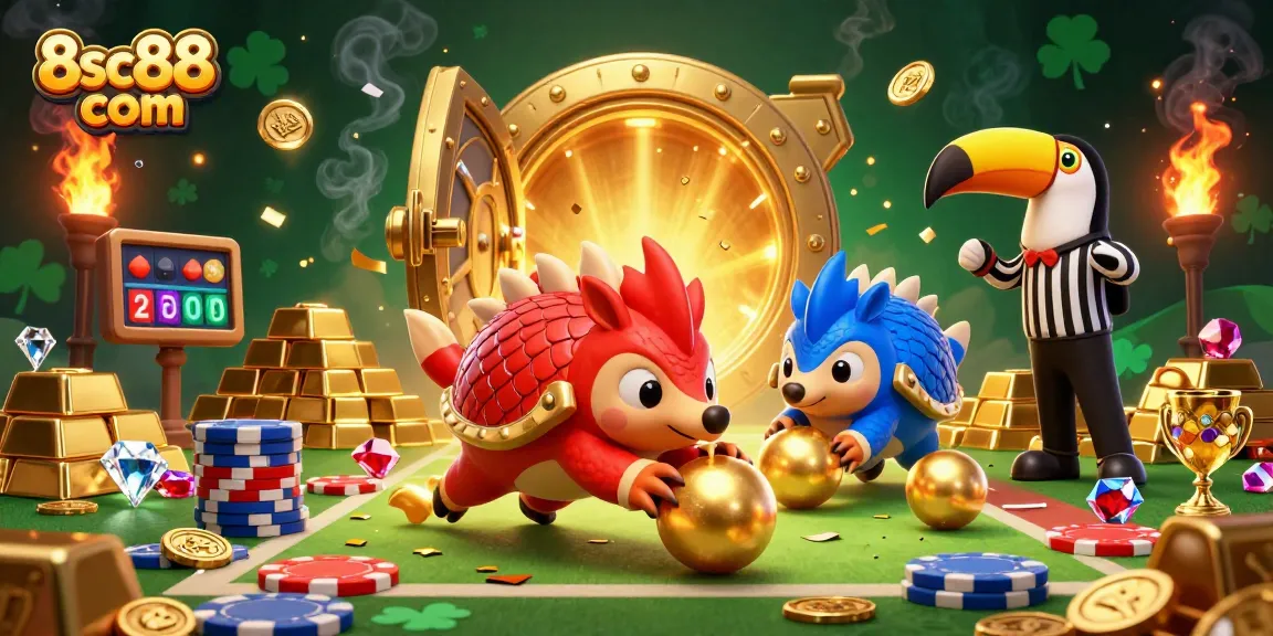 Experience the excitement of 8sc88 com with rival pangolins competing in a glamorous casino scene filled with treasures.