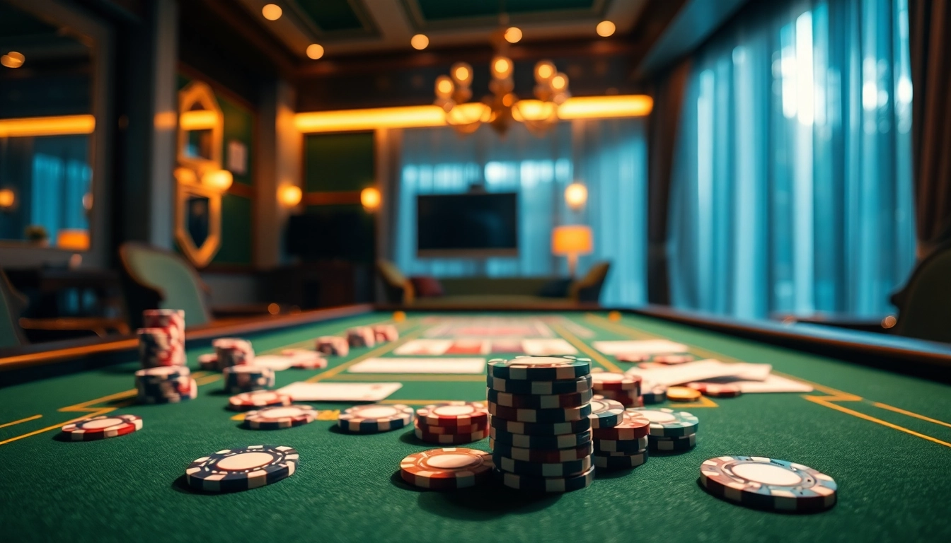 Jouer au casino en ligne retrait immédiat avec des cartes et des jetons sur une table élégante.