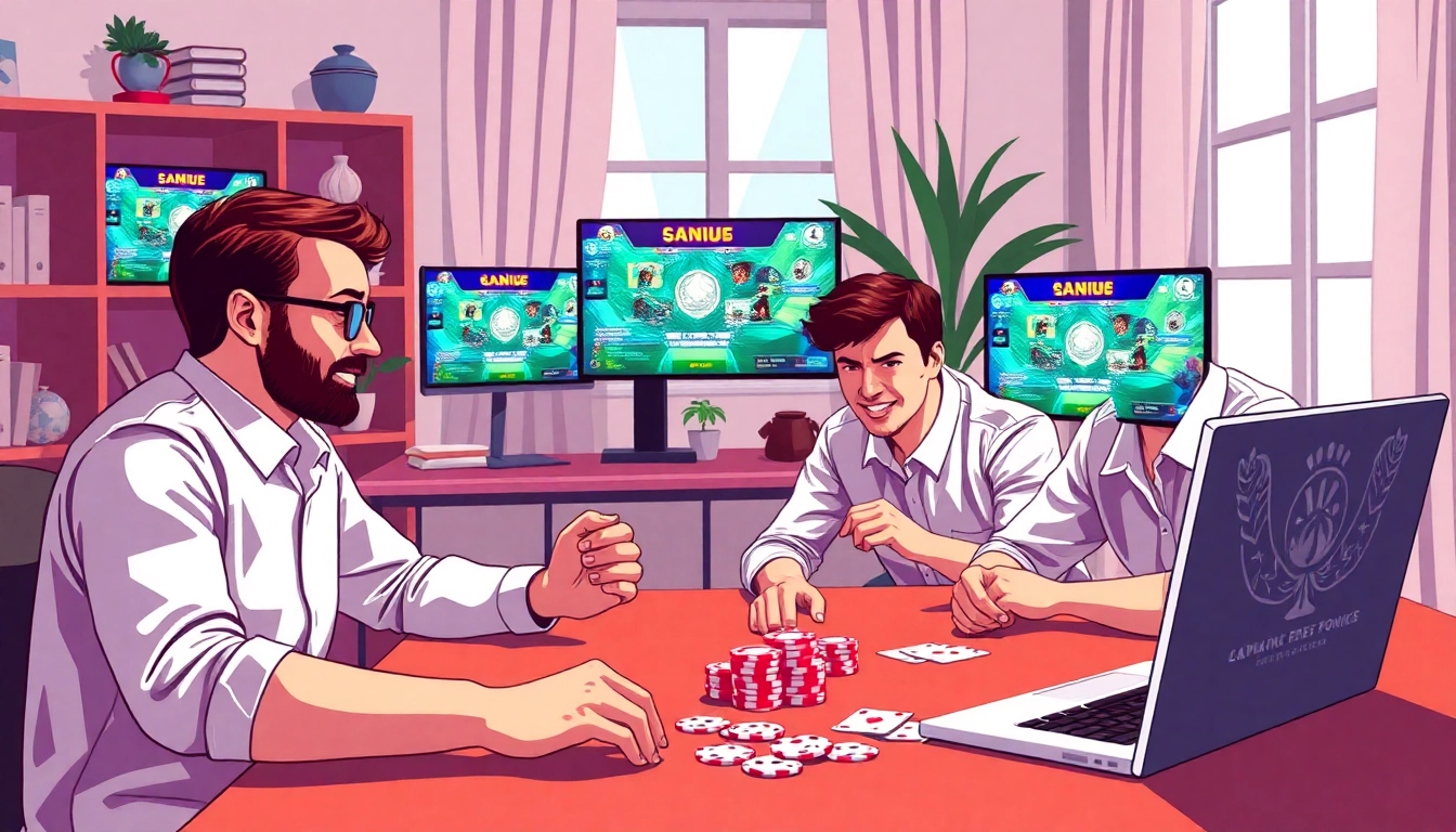 Découvrez les stratégies de poker en ligne à travers des joueurs engagés autour d'une table virtuelle.