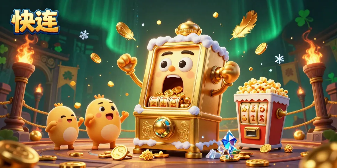快连 offre une expérience de jeu exaltante avec des machines à sous scintillantes dans une scène animée.