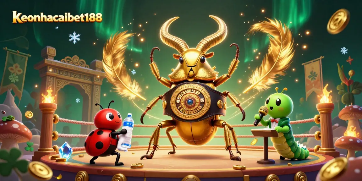 keonhacaibet188 showcases a dynamic 3D illustration of a champion beetle in a boxing ring
