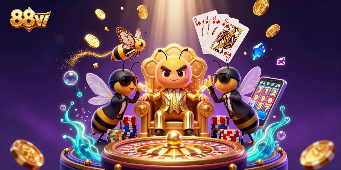 Immerse in the vibrant 88vv casino scene with a bumblebee mob boss and dazzling game elements.