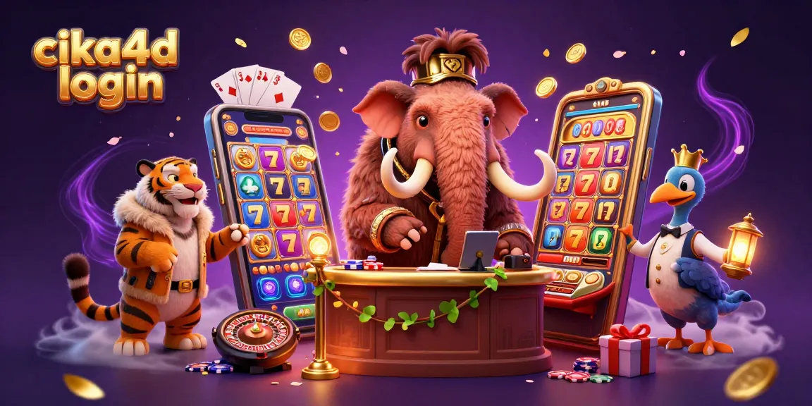 Engage in excitement with the cika4d login experience featuring a vibrant casino scene and cartoon characters.