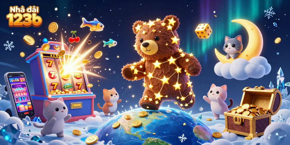 Experience thrilling jackpots at Nhà cái 123b with cartoon characters immersed in a vibrant casino scene.