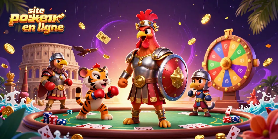 Jouez au site poker en ligne avec le roi du poker et ses compagnons dans une illustration vibrante.