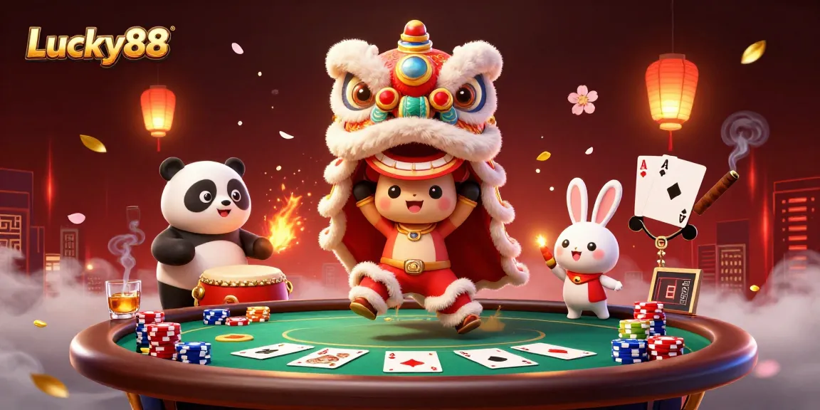 Engage in thrilling poker action at Lucky88's vibrant casino setting.