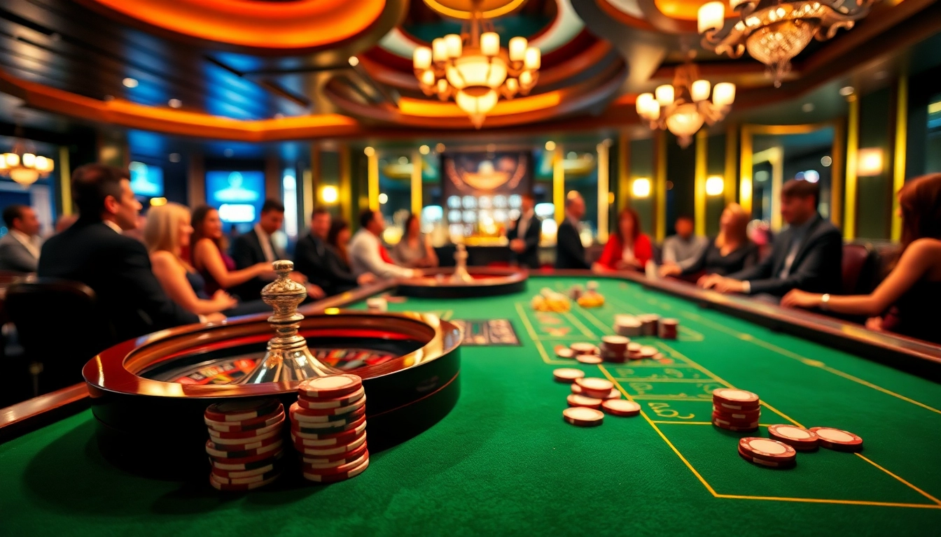 Jouer à un casino en ligne avec une table de jeux en direct et des joueurs enthousiastes.