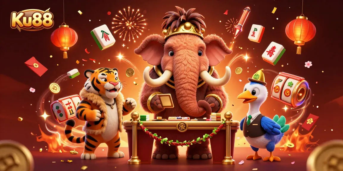 Experience excitement at Ku88 casino with dynamic characters and vibrant décor in a 3D illustration.