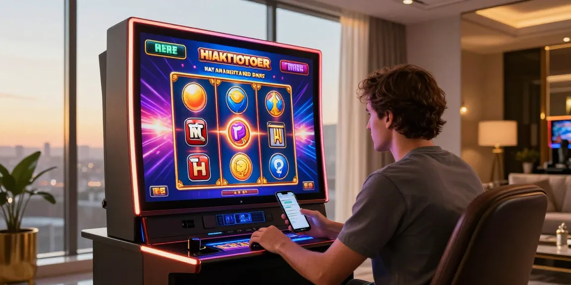 Un joueur de casino en ligne s'amusant avec des machines à sous virtuelles dans une ambiance élégante et moderne.