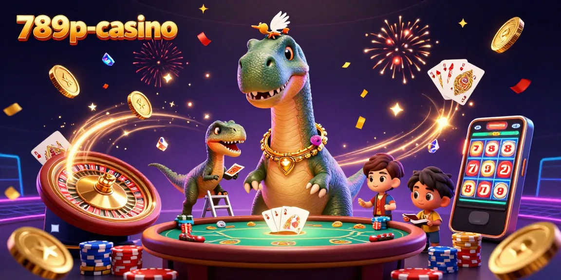 Join the fun at 789p-casino with a whimsical 3D illustration featuring vibrant games and engaging characters.