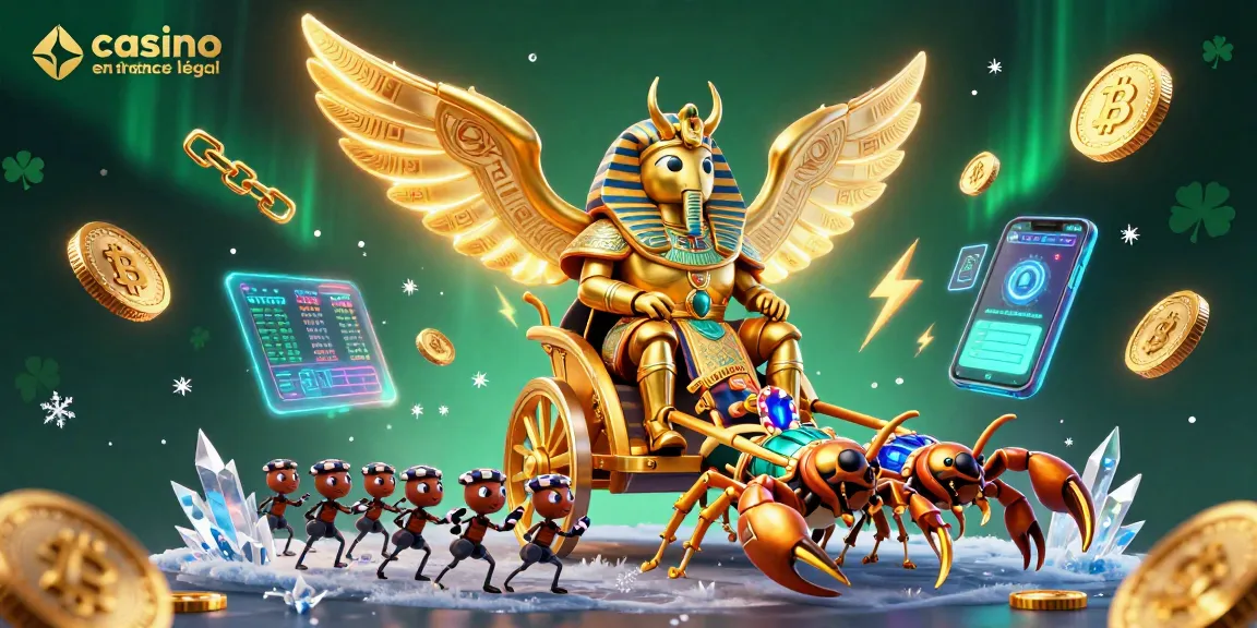 Retrouvez le meilleur casino en ligne légal en France avec une illustration dynamique illustrant des éléments de jeu captivants.