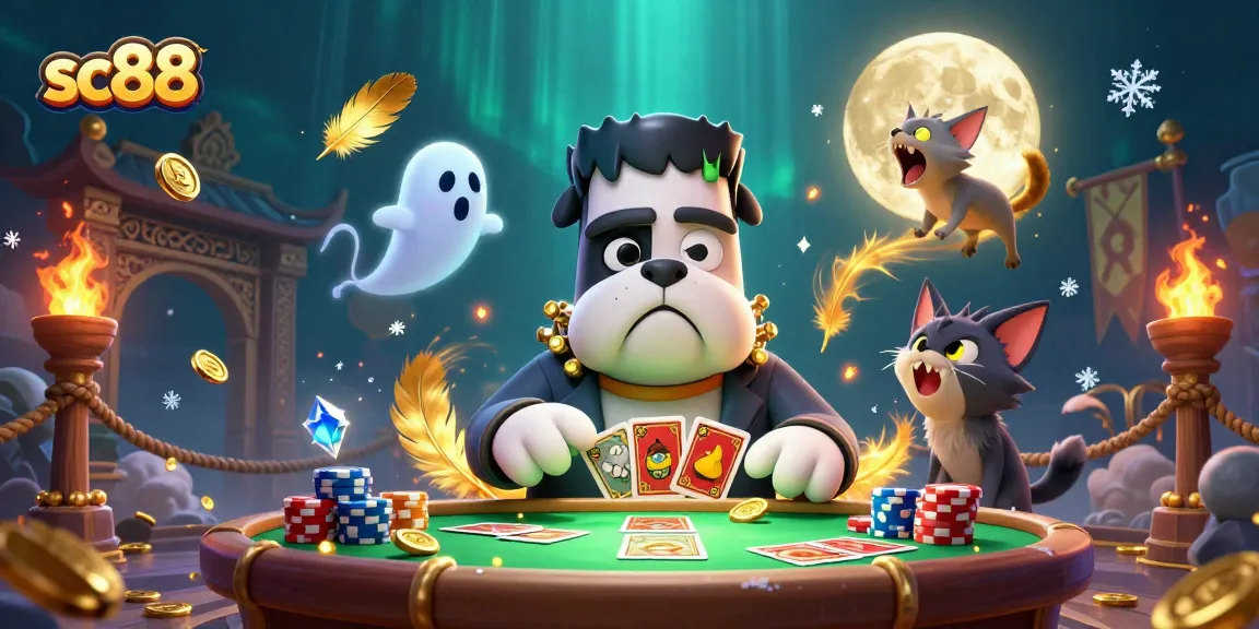 Join the action at sc88 with a lively 3D scene featuring unique characters, cards, and casino elements.