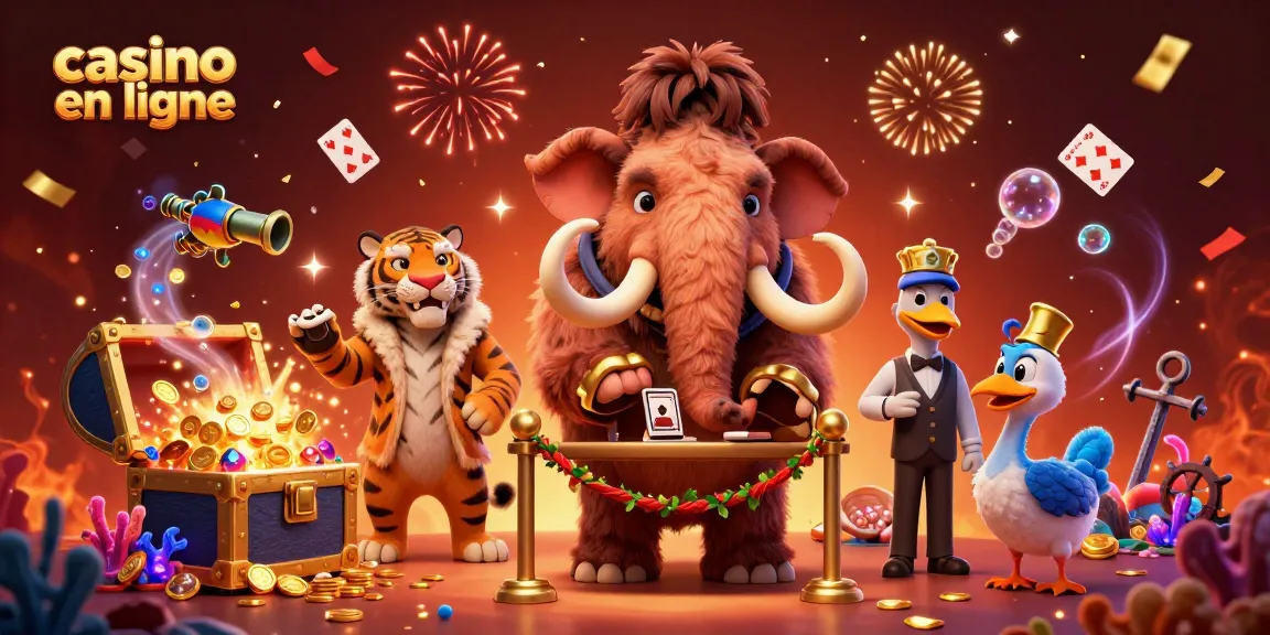 Découvrez des personnages uniques au casino en ligne, un mammouth, un tigre et un dodo, ambiance festive garantie.