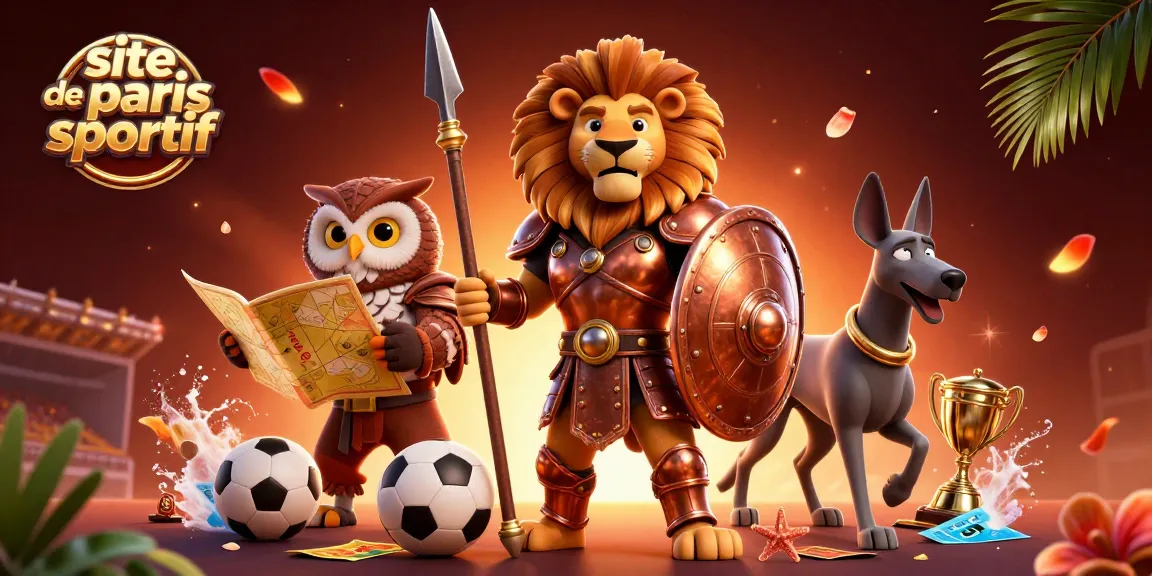 Faites le pari gagnant sur le site de paris sportif avec un lion spartiate héroïque et un stratège hibou.