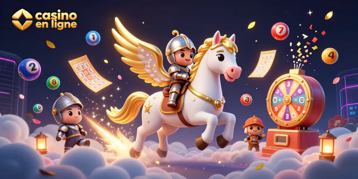 Participez au casino en ligne avec des loteries, un cheval céleste et un chevalier armé dans un monde magique.