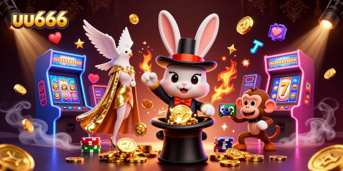 Enjoy the magic of uu666 as a magician rabbit reveals golden coins in an exciting online casino scene.