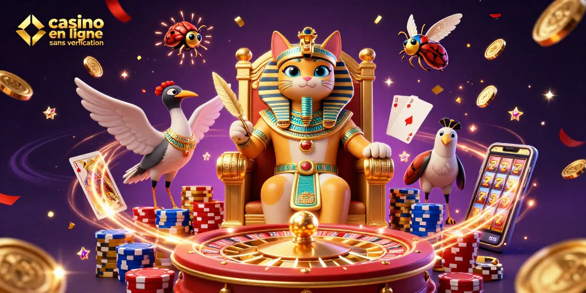Découvrez le monde du casino en ligne sans vérification avec ce chat pharaonique et ses compagnons.