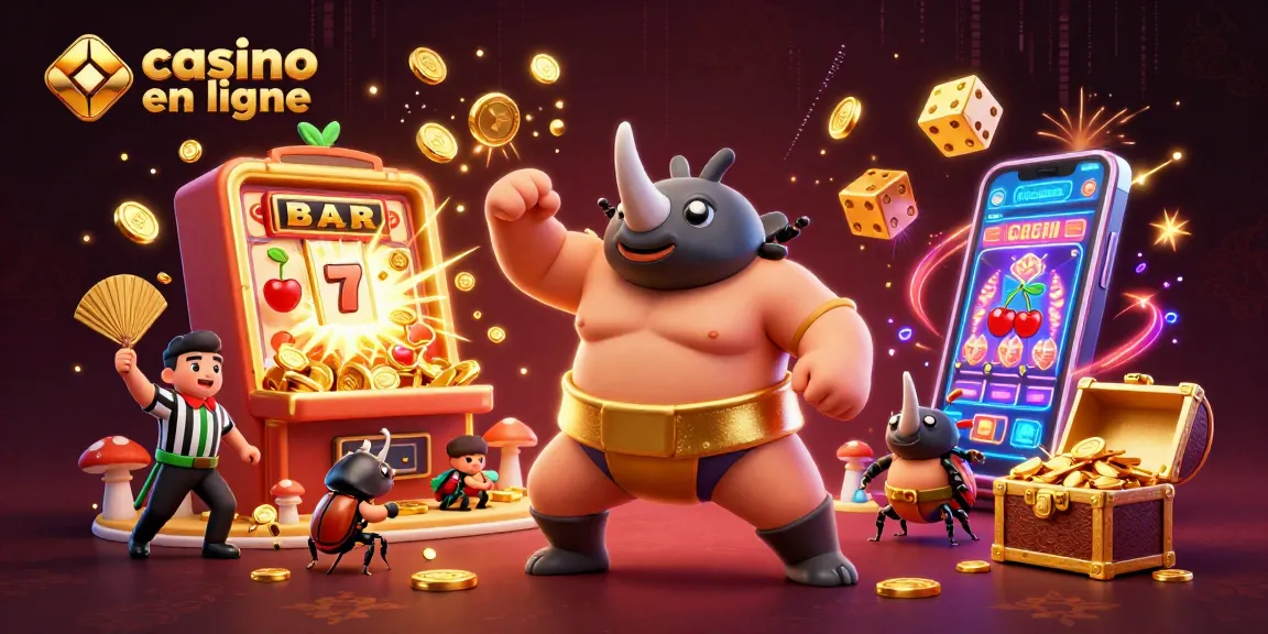 Plongez dans l'univers du casino en ligne grâce à cette illustration dynamique de jeux, jackpots et émotions!