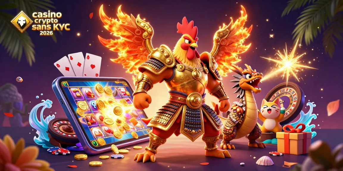 Découvrez le casino crypto sans KYC 2026, une illustration vibrante d'un combat fantastique avec des éléments de jeu captivants.