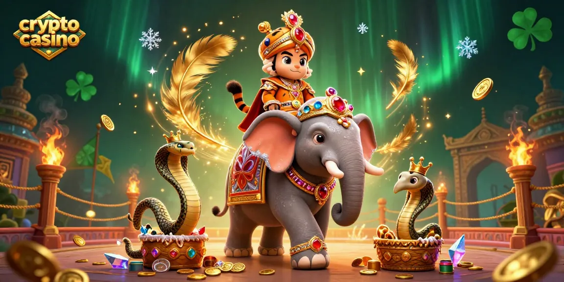Jouez sur un casino crypto avec un tigre maharaja et un éléphant décoré, entourés de feux d'artifice de jeu.