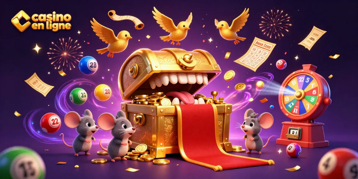 La scène captivante de casino en ligne avec des personnages souriants et des boules de loterie colorées.