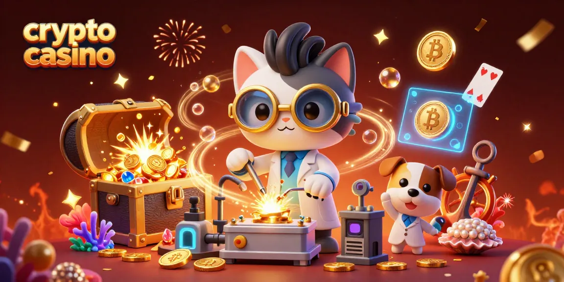 Découvrez le casino crypto avec des personnages animés créant des machines à pièces d'or.
