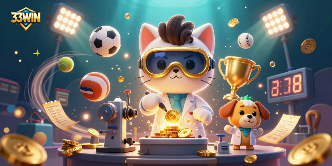Experience dynamic gaming excitement with 33WIN's lively 3D casino scene featuring thrilling sports betting elements.