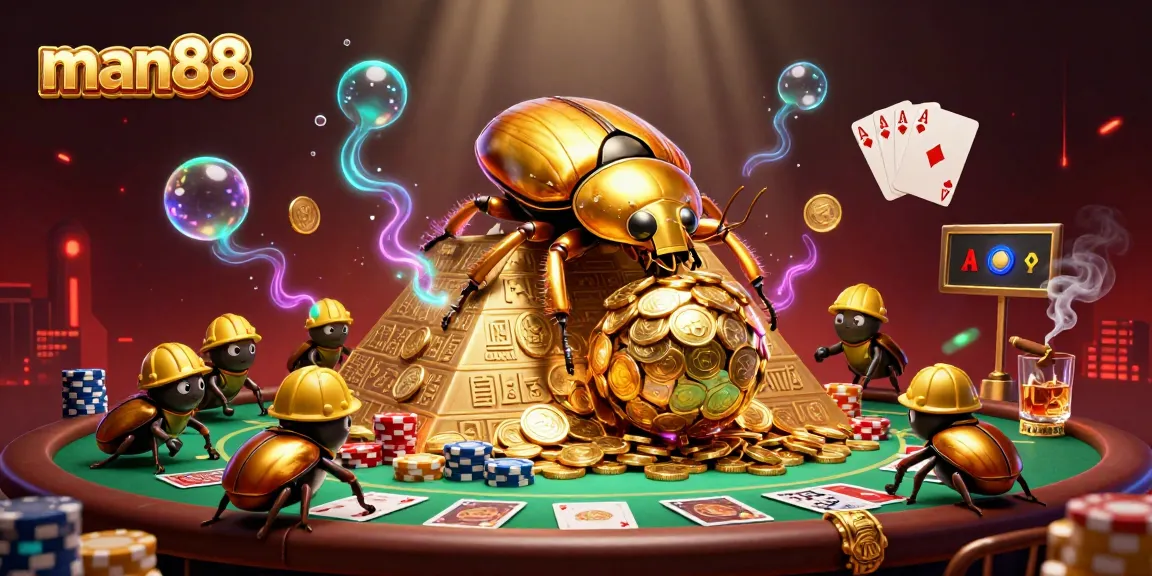 Experience thrilling poker action at man88 with vibrant casino elements and energetic characters.
