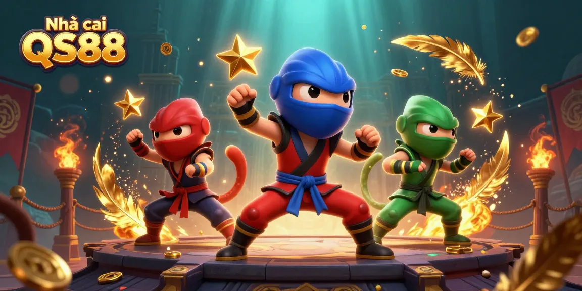 Experience the thrill of Nhà cái QS88 with colorful ninja chameleons playing in a vibrant casino scene.